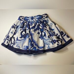 Dolce & Gabbana 4T Majolica-Print Cotton Poplin Skirt Blue White Flowers Summer